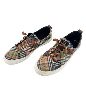 Sperry Crest Vibe Sneakers Womens 9.5 Multicolor Plaid Canvas Shoes Good